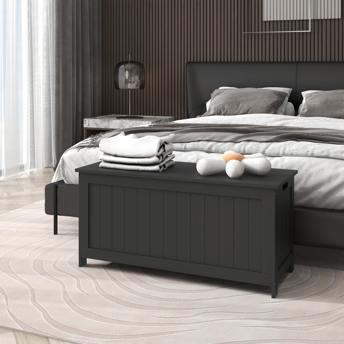 Charcoal Grey Storage Bench | Entryway & Bedroom Storage Chest