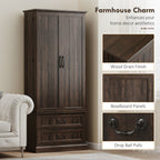 Brown 72" LED Kitchen Pantry Cabinet | Buffet Storage with 10 Door Shelves