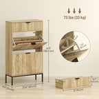 Oak Narrow Shoe Storage Cabinet | 41.5" Entryway Cabinet with Flip Drawers, Holds 8 Pairs
