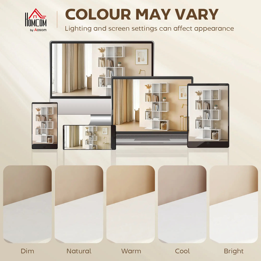 White Geometric Bookshelf | Multi-Level Open Storage Shelf