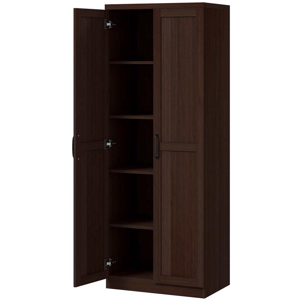 Dark Brown 5-Tier Kitchen Storage Cabinet | 63" Pantry Cabinet with Adjustable Shelves