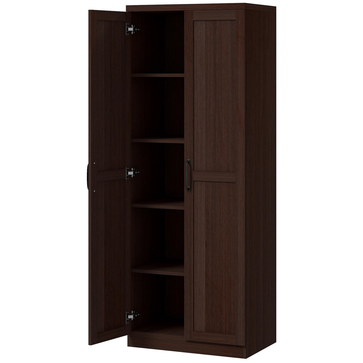 Dark Brown 5-Tier Kitchen Storage Cabinet | 63" Pantry Cabinet with Adjustable Shelves