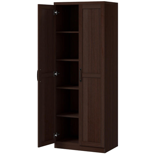 Dark Brown 5-Tier Kitchen Storage Cabinet | 63" Pantry Cabinet with Adjustable Shelves