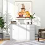 White Kitchen Sideboard Cabinet | 46.1" Push-Open Coffee Bar with Drawers