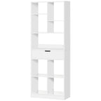 White Wooden Bookshelf with Drawer | 62.2" Tall Freestanding Bookcase for Home Office