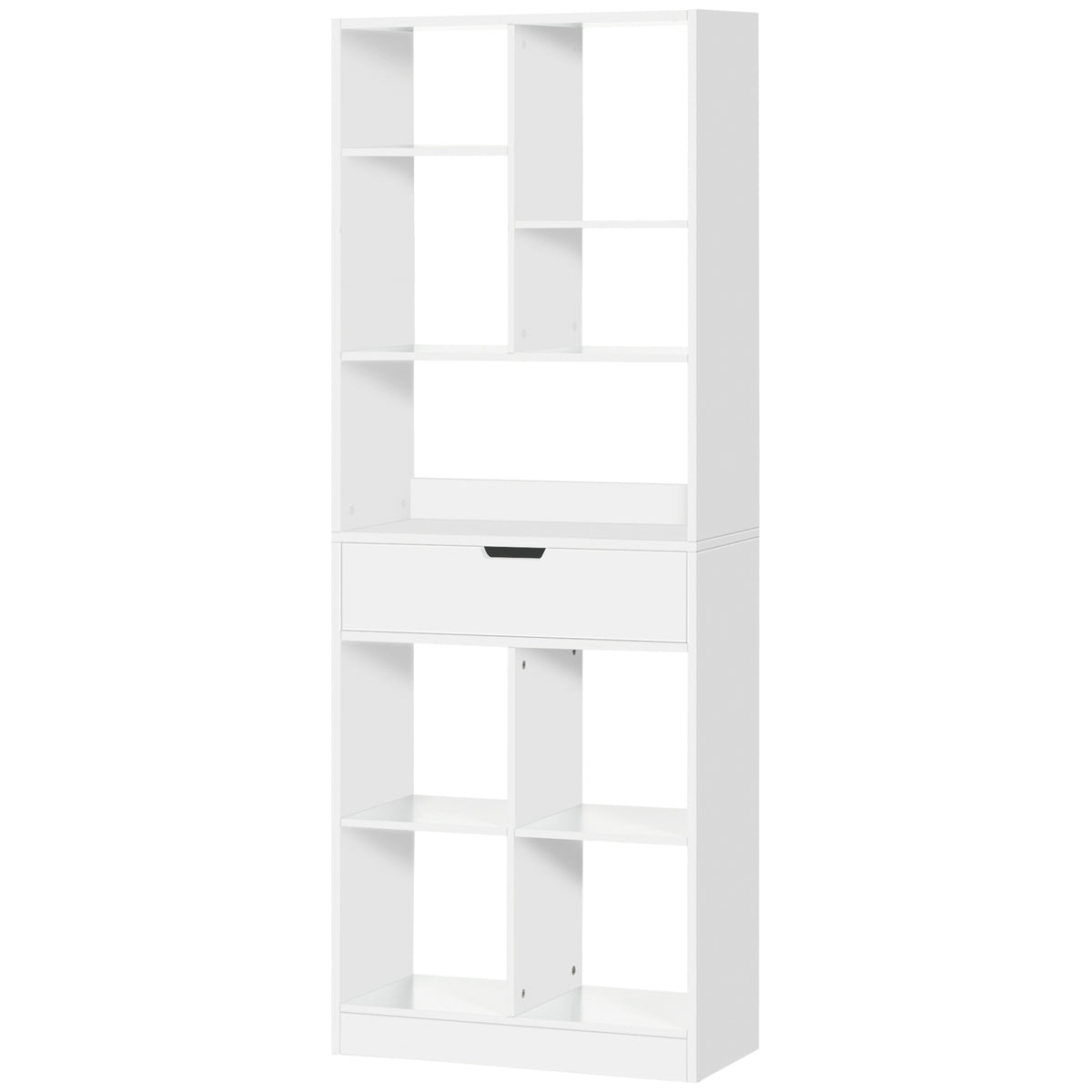 White Wooden Bookshelf with Drawer | 62.2" Tall Freestanding Bookcase for Home Office