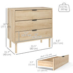 Natural Oak Chest of Drawers | Fluted 3-Drawer Dresser