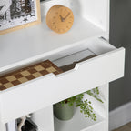 White Wooden Bookshelf with Drawer | 62.2" Tall Freestanding Bookcase for Home Office