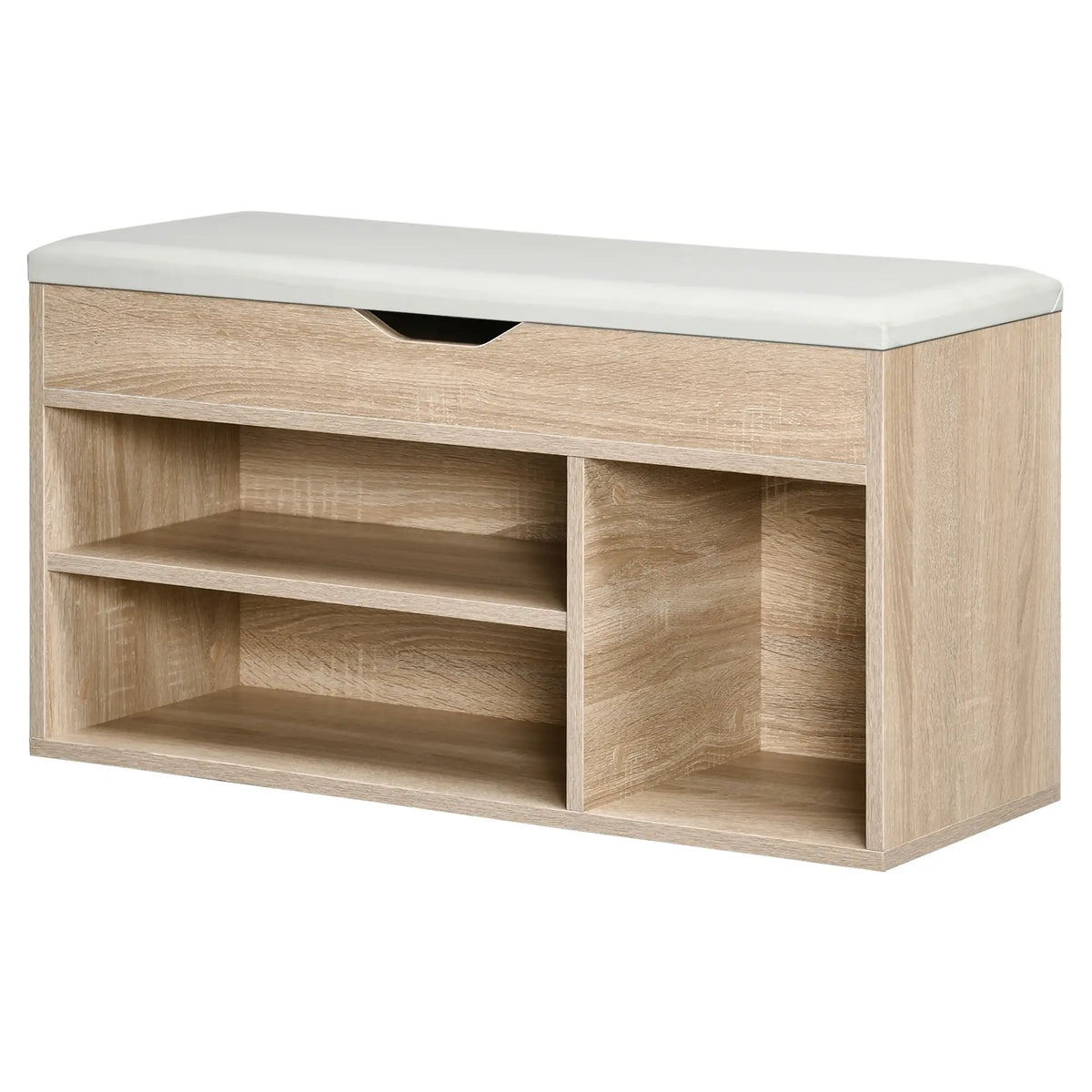 Natural Wood Shoe Bench | Compact Cushioned Storage Bench