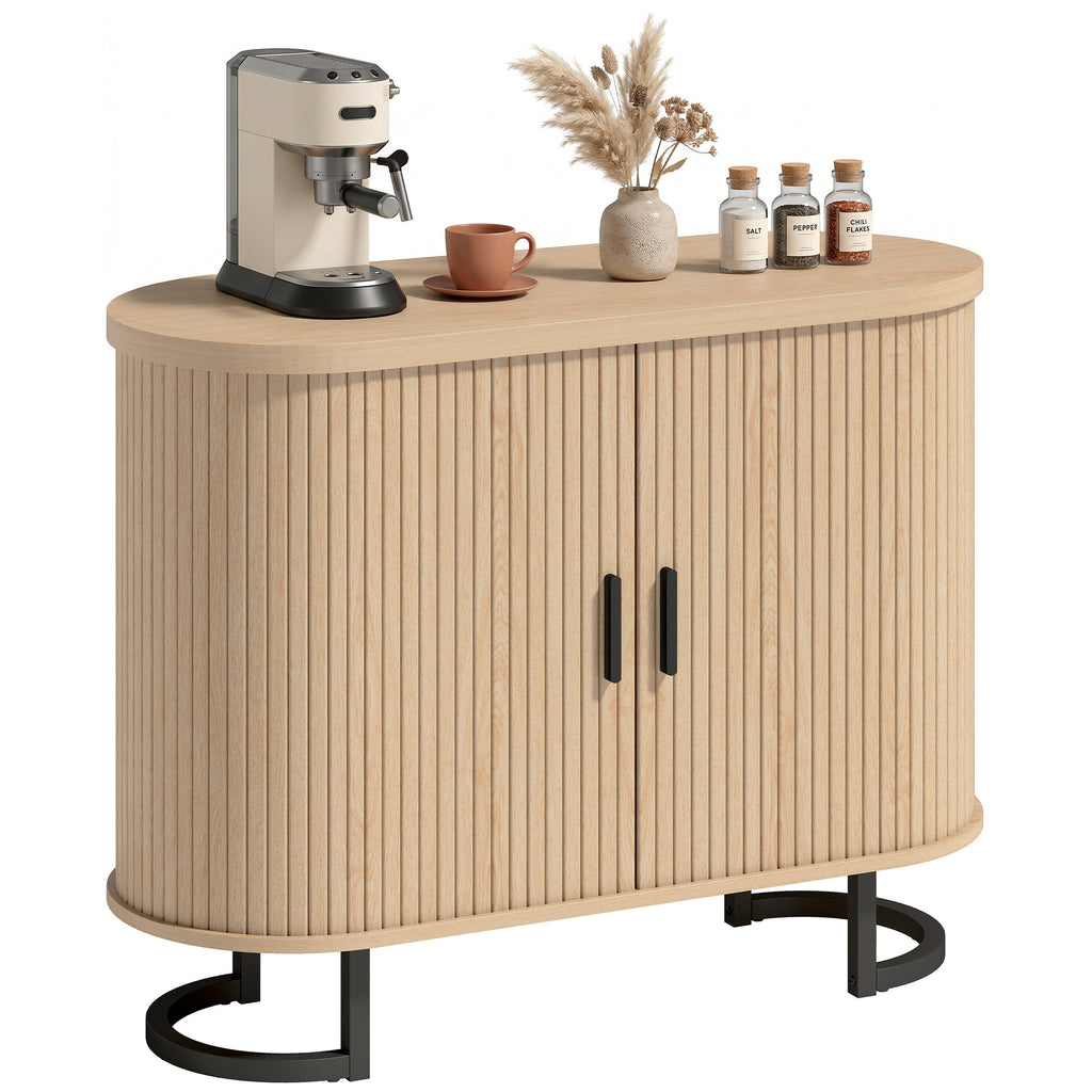 Natural Wood Sideboard Buffet Cabinet with Curved Tambour Doors - detail view 6