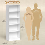White 5-Tier Bookcase | 69.3" Tall Adjustable Shelf Storage Unit