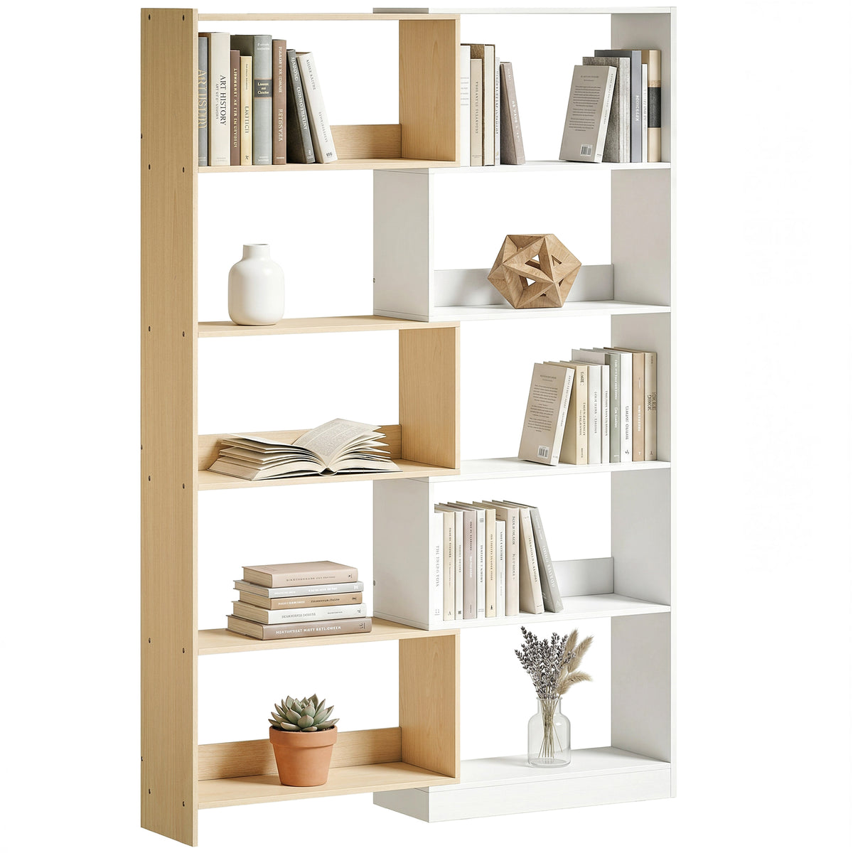 Fruitwood and White Corner Bookshelf - angle view