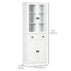 White 4-Door Kitchen Pantry Cabinet | 63" Freestanding Storage Cupboard with Glass Doors