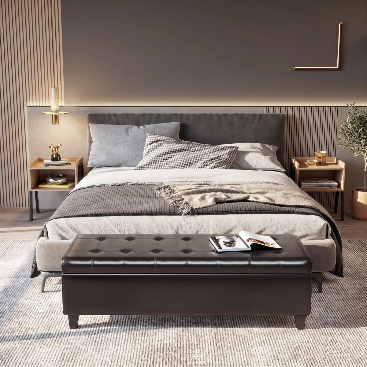Black Tufted Storage Ottoman Bench | 51-Inch Entryway & Bedroom Seat
