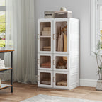 White Portable Wardrobe | 53.5" Foldable Plastic Closet with 5 Compartments and Hanging Rod
