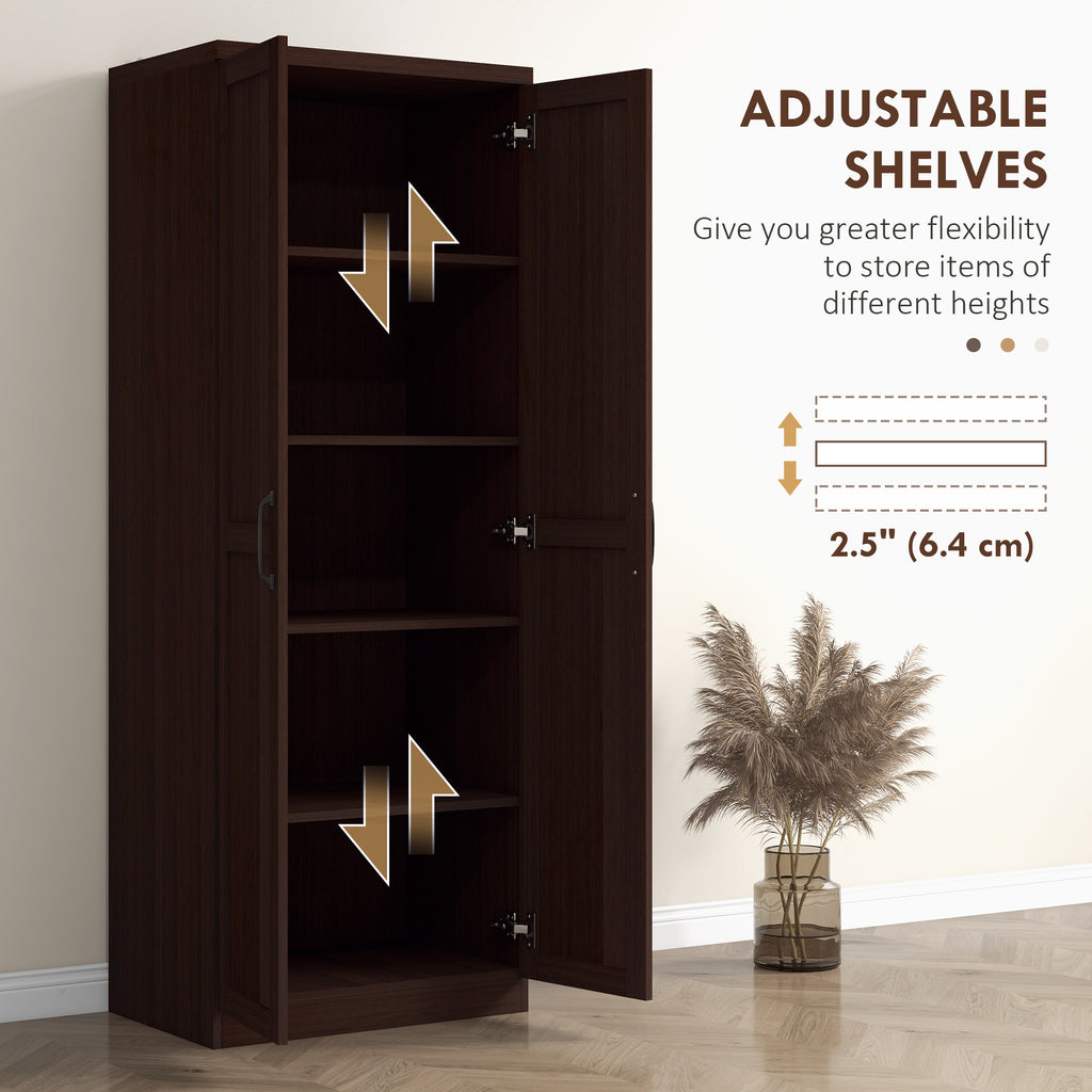 Dark Brown 5-Tier Kitchen Storage Cabinet | 63" Pantry Cabinet with Adjustable Shelves