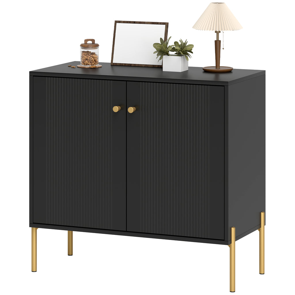 Modern Black Buffet Sideboard with Fluted Doors - angle view