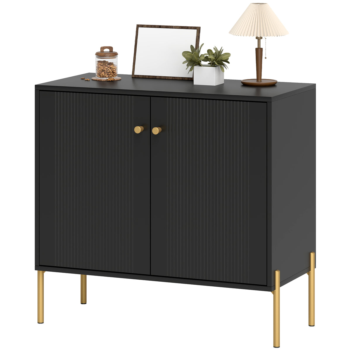 Modern Black Buffet Sideboard with Fluted Doors - angle view