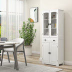 White 4-Door Kitchen Pantry Cabinet | 63" Freestanding Storage Cupboard with Glass Doors