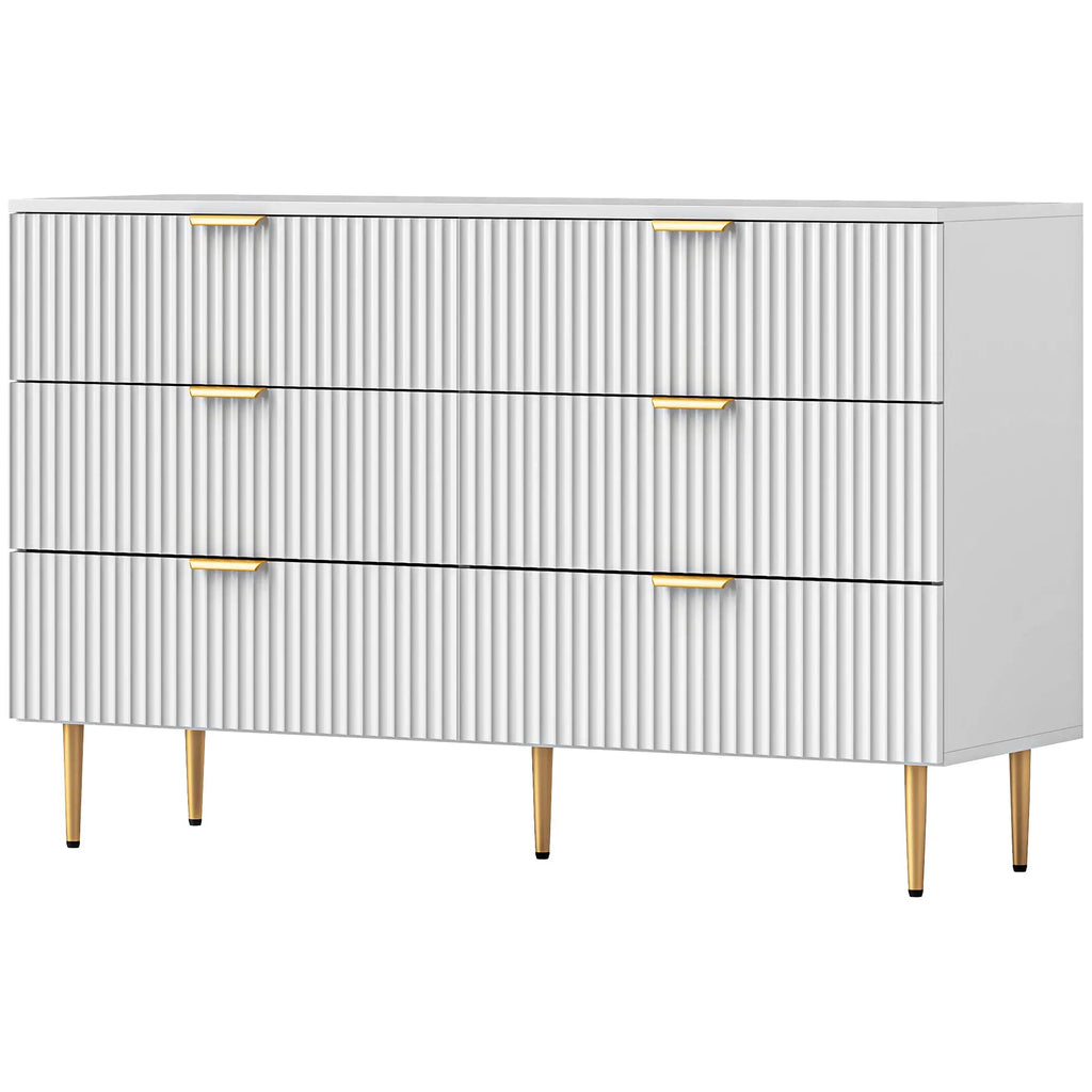 White Dresser | 6-Drawer Chest of Drawers with Gold Legs