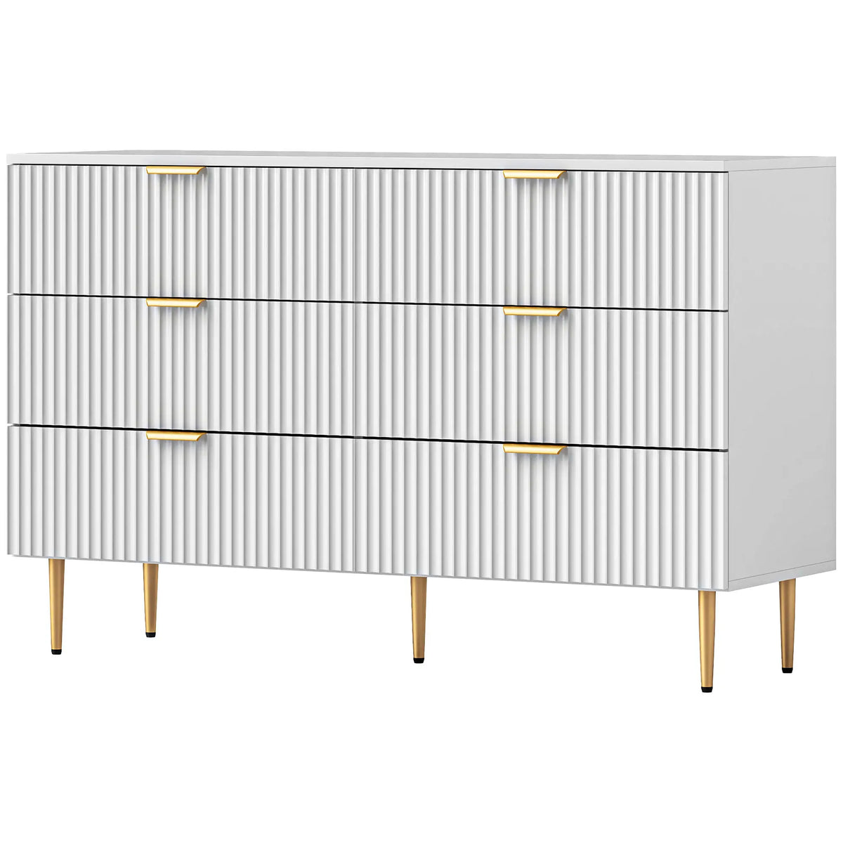 White Dresser | 6-Drawer Chest of Drawers with Gold Legs