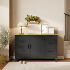 Black Modern Buffet Sideboard | 47.2" Wide Cabinet with Soft-Close Doors and 3 Drawers