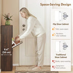 Walnut Shoe Cabinet | 12-16 Pair Entryway Storage with Shelf