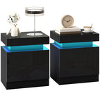 Black Nightstand Set of 2 | 20.5" LED Bedside Tables with Drawers