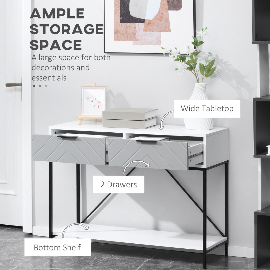 White Console Table with Drawers | 39.25" Entryway Table with Storage Shelf