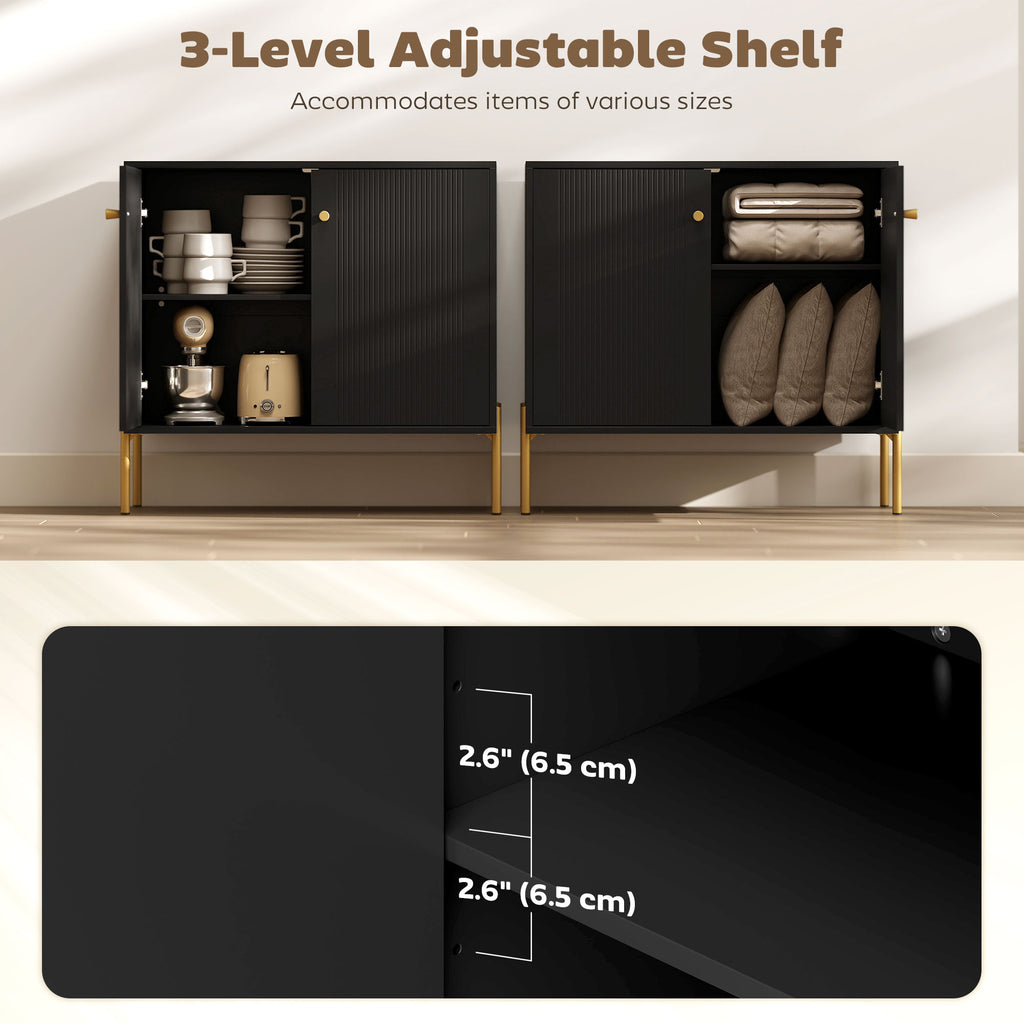 Modern Black Buffet Sideboard with Fluted Doors - shelf detail