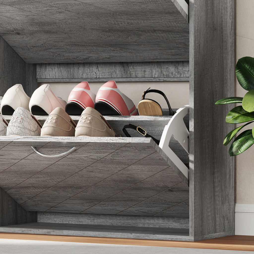 Grey Shoe Storage Cabinet | 45.5" Wide Entryway Cabinet with 4 Flip Drawers