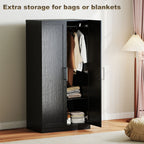 Black Wood-Effect Wardrobe | 63" Tall Armoire Closet with 2 Doors and Hanging Rod