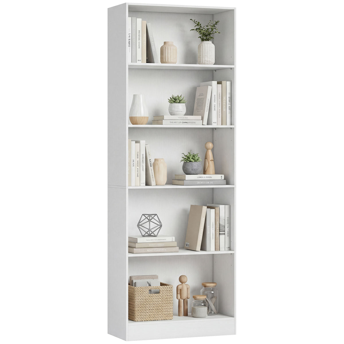White 5-Tier Bookcase | 69.3" Tall Adjustable Shelf Storage Unit