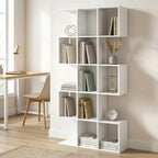 White Geometric Bookshelf | Multi-Level Open Storage Shelf