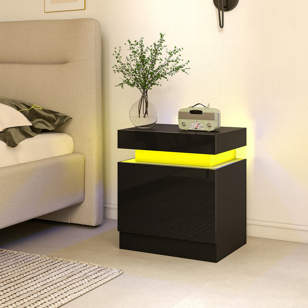 Black Nightstand Set of 2 | 20.5" LED Bedside Tables with Drawers