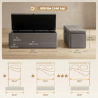 Grey Storage Ottoman | Large Tufted Bedroom Storage Bench
