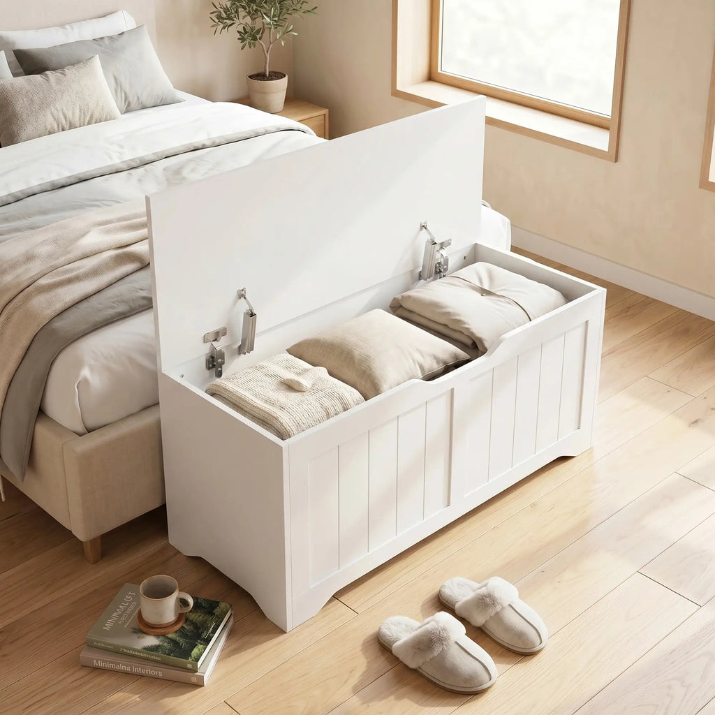 White Storage Trunk | Flip-Top Bedroom Storage Bench