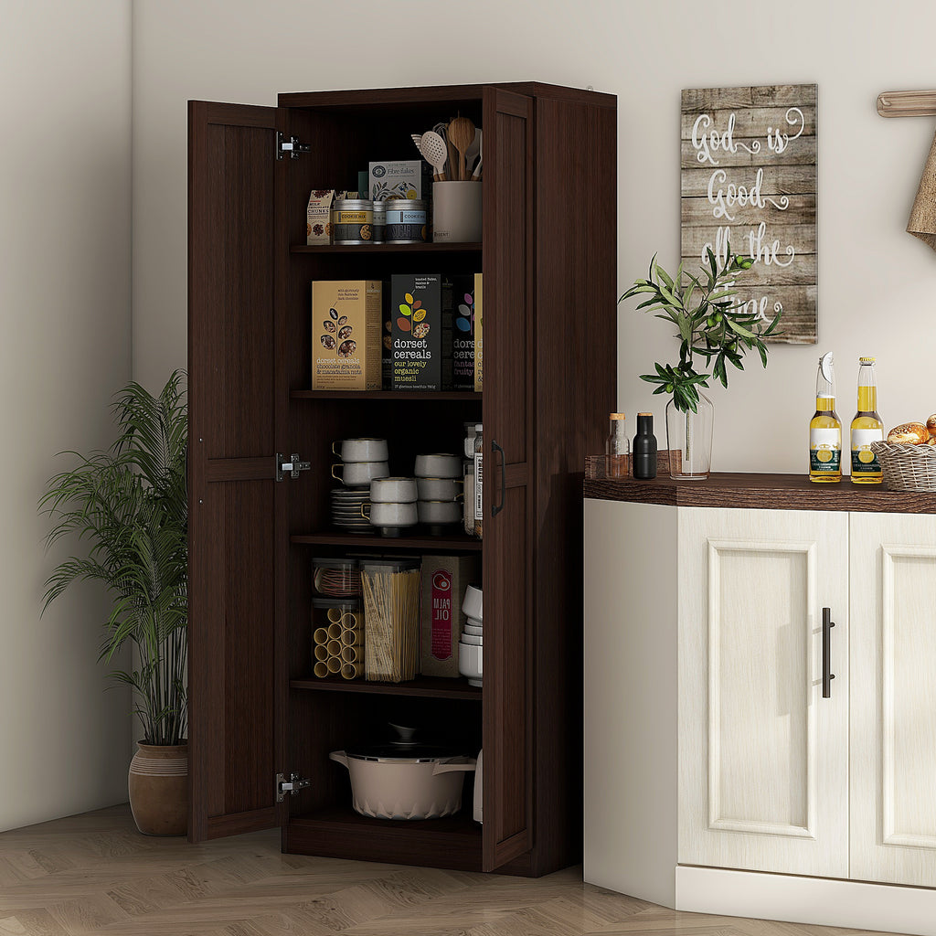 Dark Brown 5-Tier Kitchen Storage Cabinet | 63" Pantry Cabinet with Adjustable Shelves