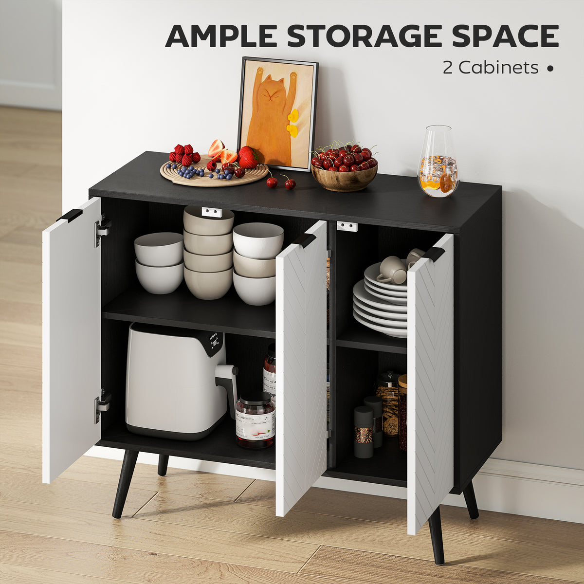 Modern Black Buffet Sideboard - shelf detail