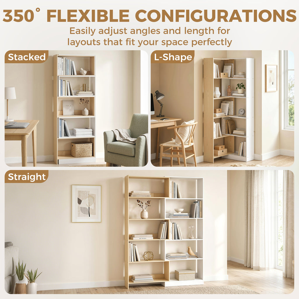 Fruitwood and White Corner Bookshelf - shelf detail