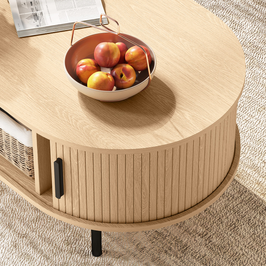 Natural Wood Coffee Table with Sliding Tambour Doors - detail view 4