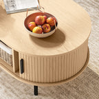 Natural Wood Coffee Table with Sliding Tambour Doors - detail view 4