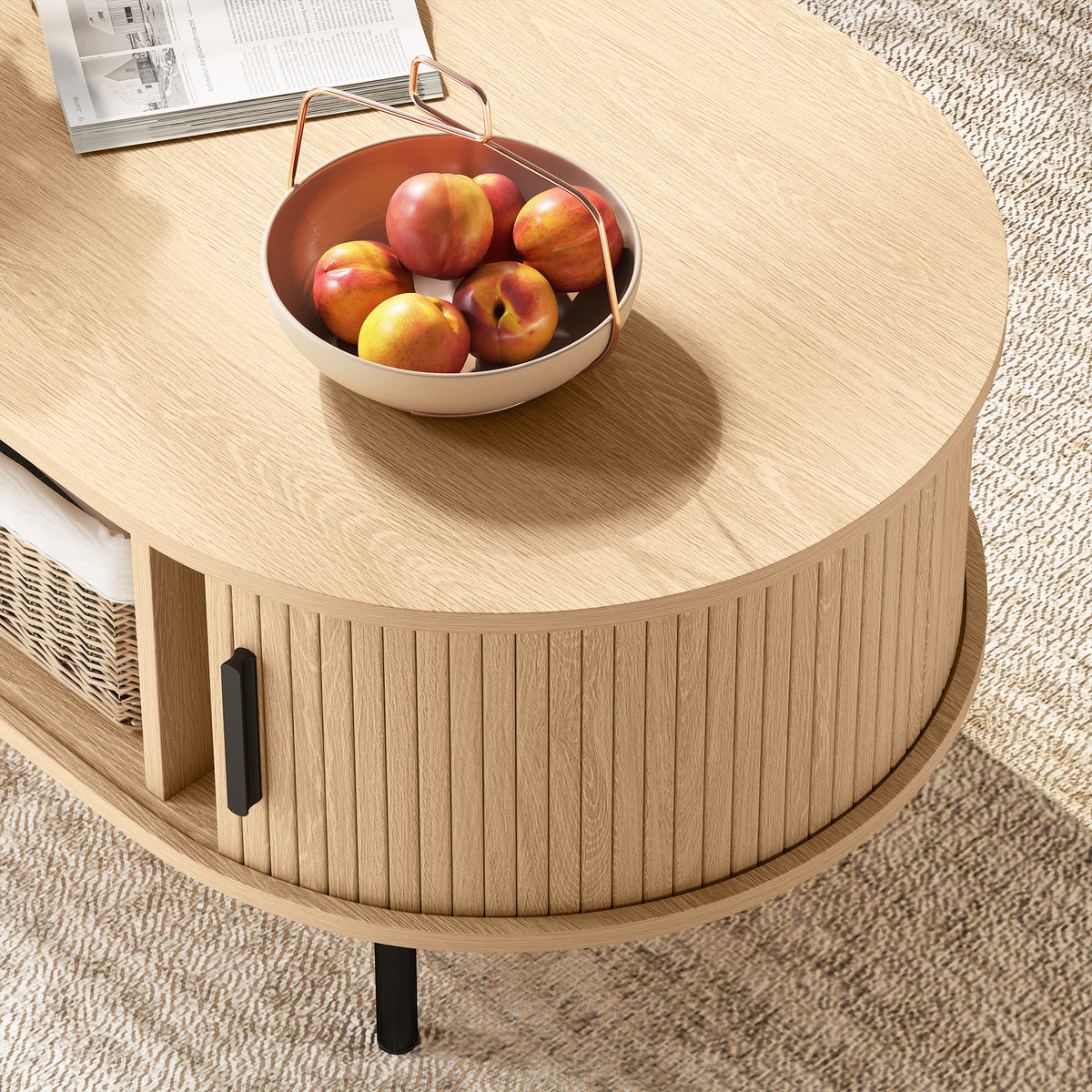 Natural Wood Coffee Table with Sliding Tambour Doors - detail view 4
