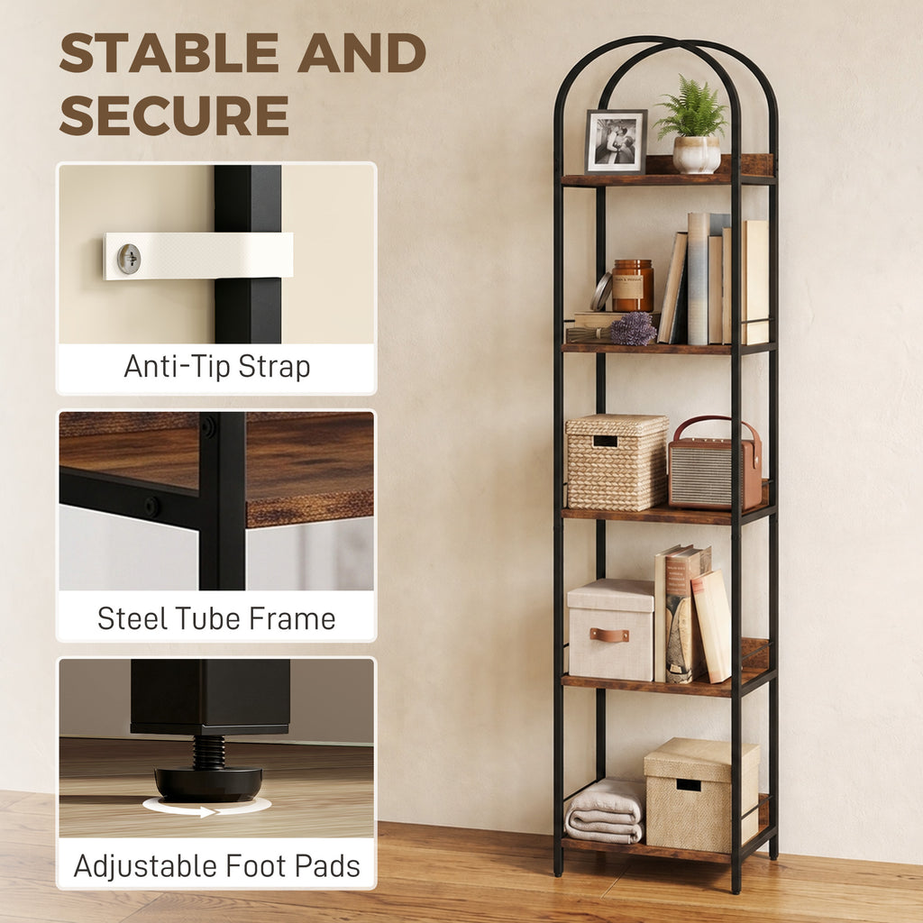 Rustic Brown Arched Bookshelf - detail view