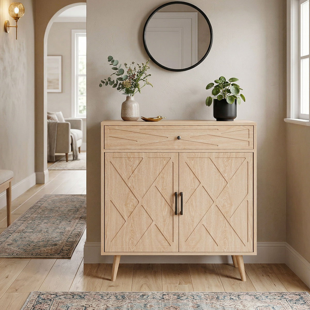 Modern Oak Buffet Sideboard with Patterned Doors - detail view 3