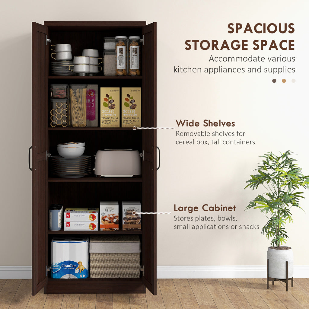 Dark Brown 5-Tier Kitchen Storage Cabinet | 63" Pantry Cabinet with Adjustable Shelves