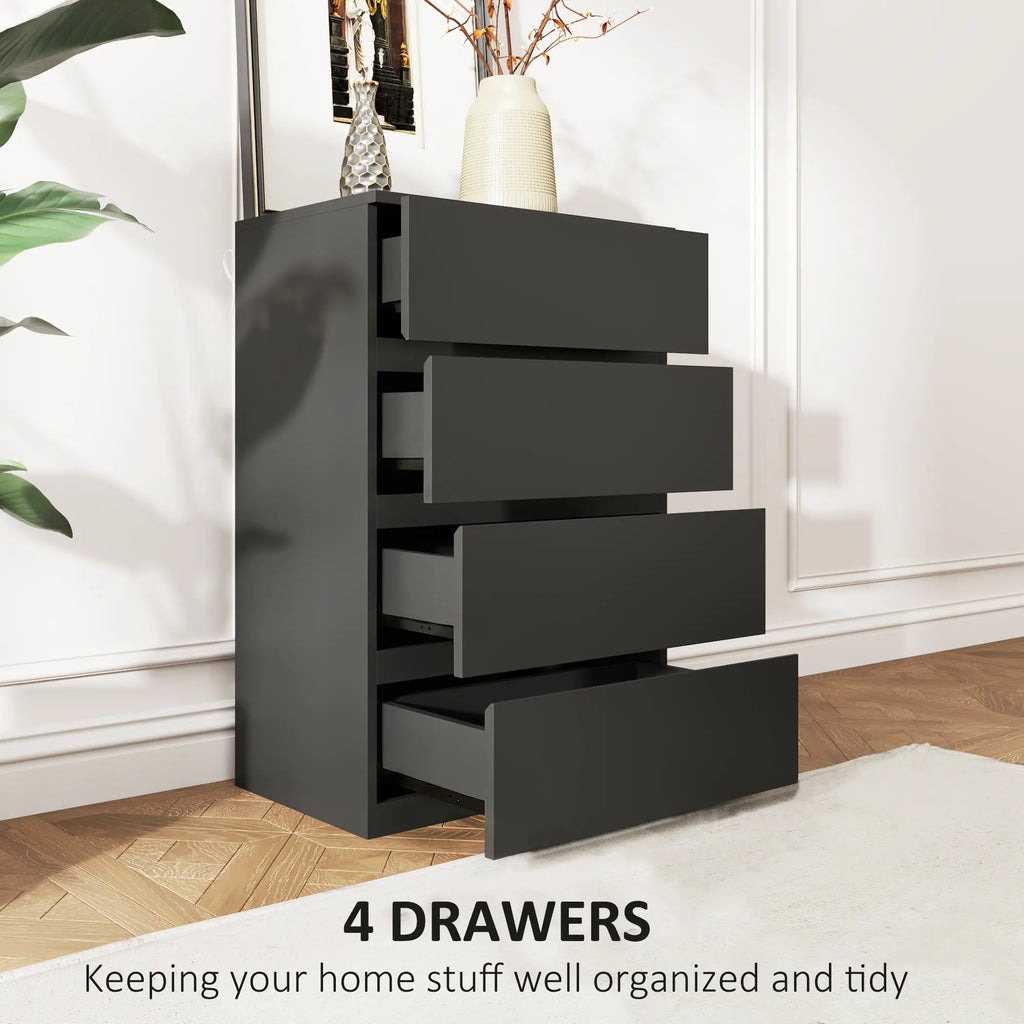 Black Chest of Drawers | Slim 4-Drawer Storage Dresser