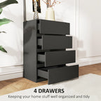 Black Chest of Drawers | Slim 4-Drawer Storage Dresser