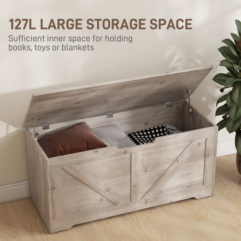 Grey Oak Barn Door Storage Bench | Entryway Storage Chest
