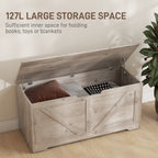 Grey Oak Barn Door Storage Bench | Entryway Storage Chest
